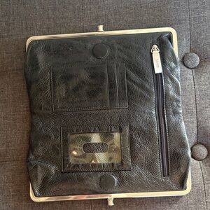 HOBO international Lauren Black Leather Clutch with Silver Trim